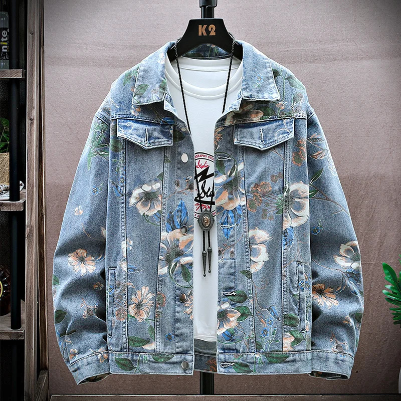 Fashion SpringSummer Mens Cotton Denim Jacket Youth Hip Hop Street Clothing Loose Jacquard Jeans Top 240824