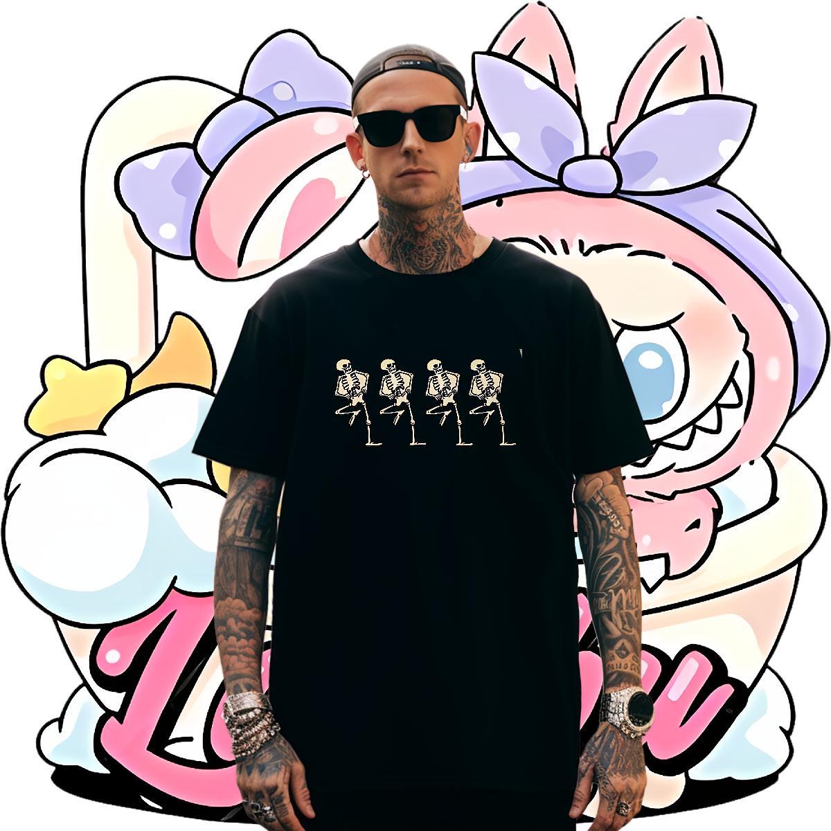 TOP Quality Men T Shirts 100% Cotton 230g skull Casual Daily Wear Oversized Round Neck Short Sleeve Men Tops Tees Fashion Designer Tee Shirt