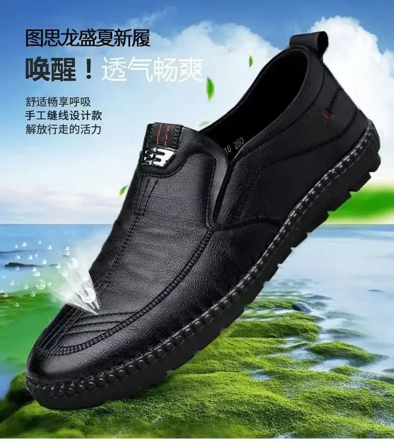Mens leather shoes casual shoes flat shoes breathable sneakers mens office and driving sports shoes comfortable Zapatos 240823