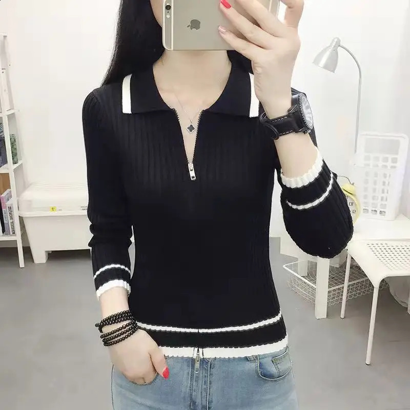Spring Autumn Cardigan For Women Korean Fashion Turn-Down Collar Long Sleeve Sweater Oversize Zippers Top Female Soft Knitwear 240824