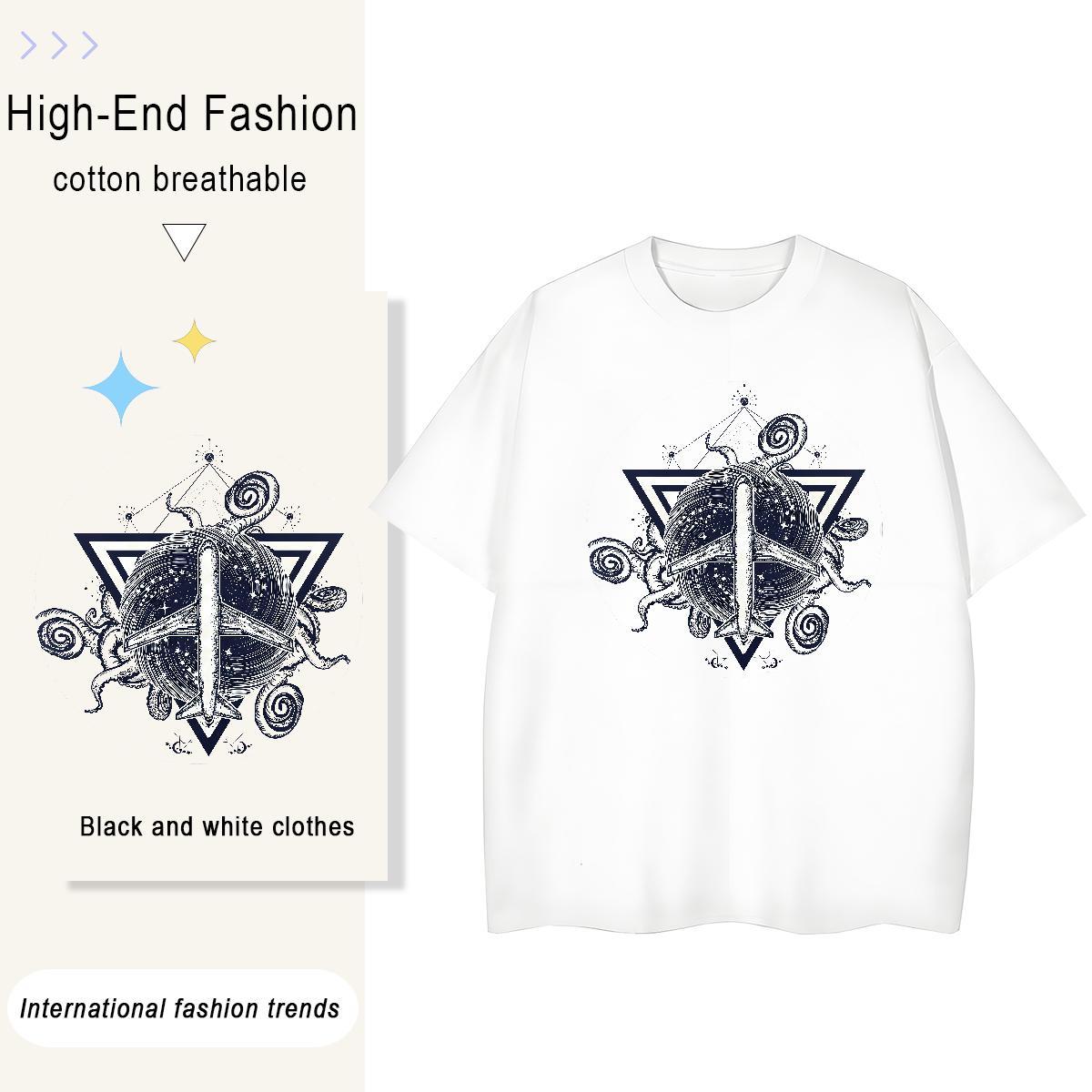 Brand T Shirt For Man 230g Pure Cotton eye of the devil Home Outdoor DIY Printed Breathable Short Sleeve Mens Tshirts 2024 New Wear