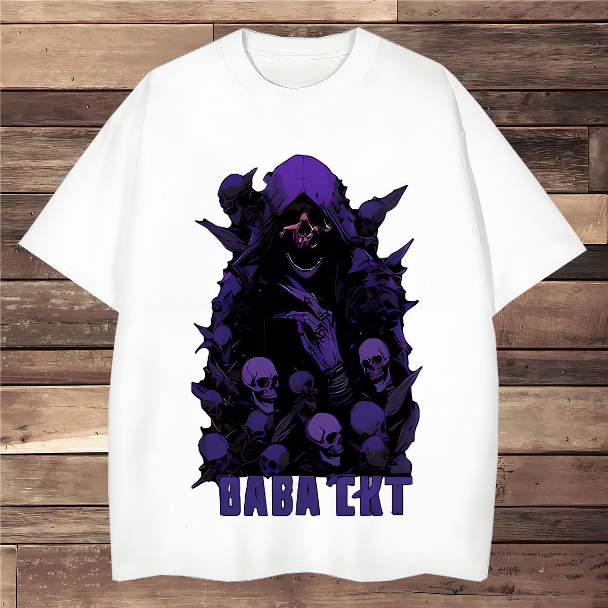 Comfortable Man T Shirts 230g Pure Cotton skull Street wear Hip Hop Floral Print Short Sleeve O-Neck Men Tops Tees 2024 Designer Clothes
