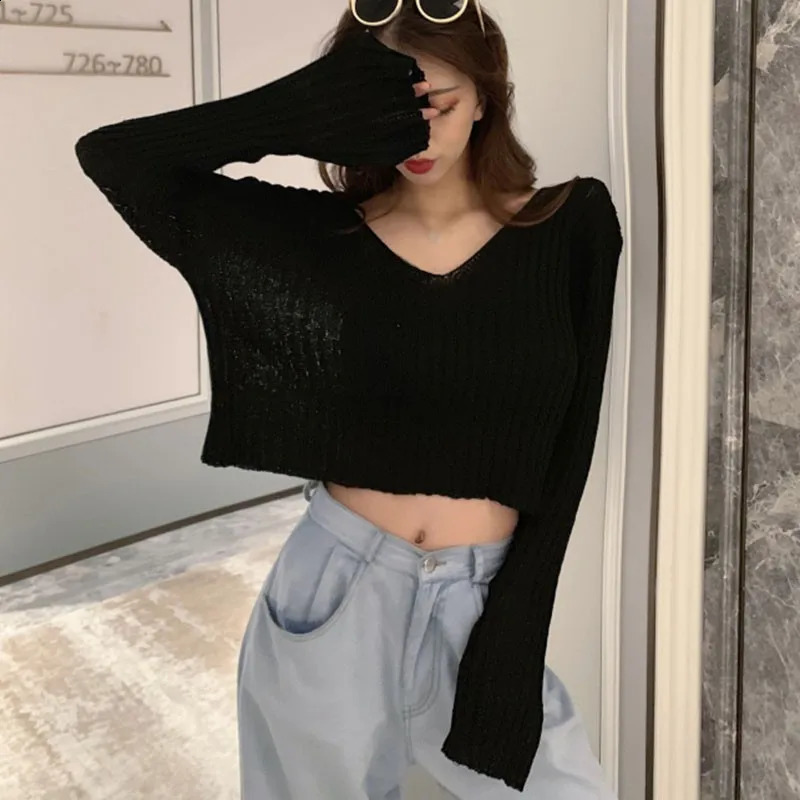 Knitted Blouse Womens Pullover Lazy Loose Outer Wear Thin Long Sleeve Sweater 240824