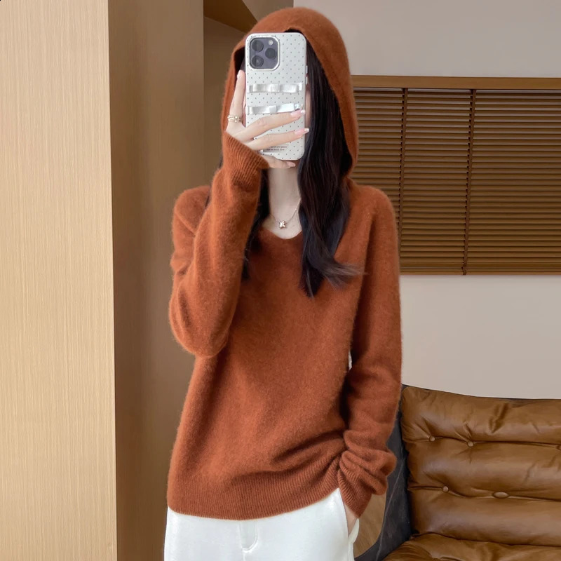 100% Merino Wool Knitted Hoodie Spring Autumn Womens Clothing First-line Hooded Collar Knitted Pullover Shirt Fashion Tops 240824
