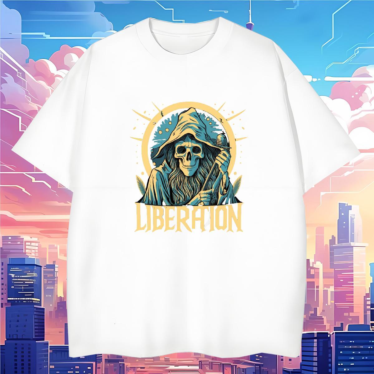 Soft T-Shirts 230g 100% Cotton skull Sport Anime Print Crew Neck Tshirts Fashion Casual Polos