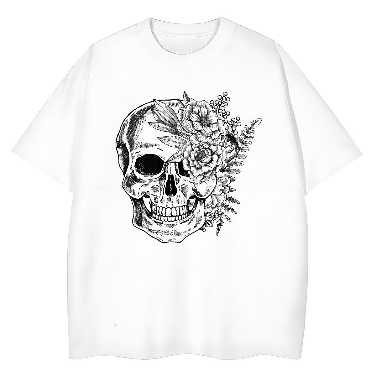 Classic Mens T Shirts 100% Cotton 230g skull Street wear Hip Hop Custom Print Plus Size Pure Cotton Men Tees 2024 Top Tees
