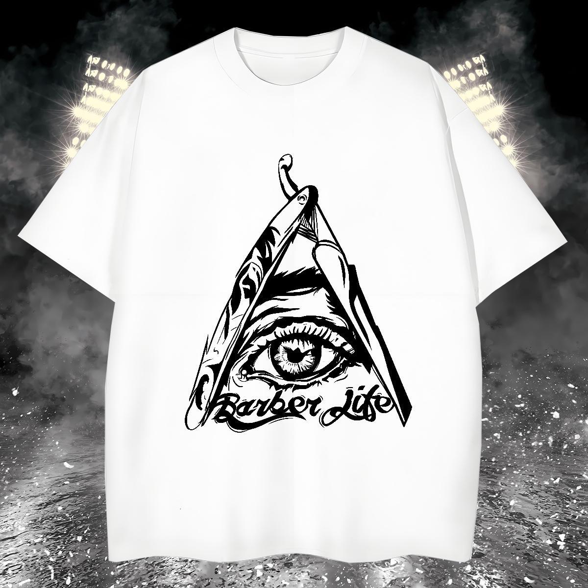 High Quality T-Shirts for Men 100% Cotton 230g eye of the devil High Street Hip Hop Cartoon Print O Neck Short Sleeves Men Tops Tees Classic Casual We