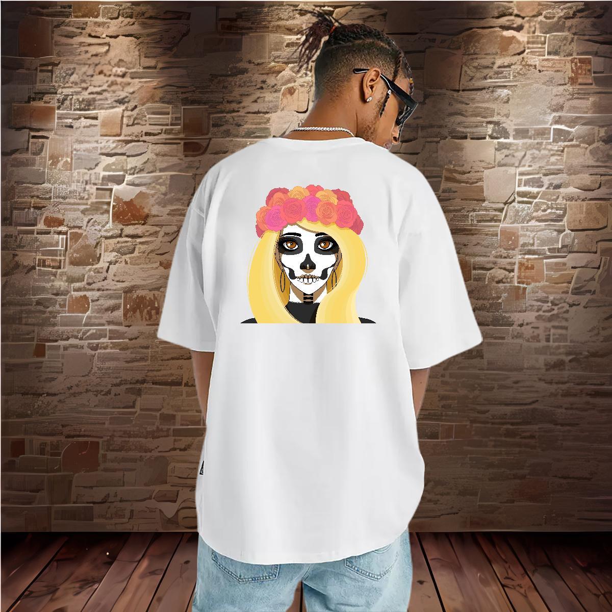 Loose T Shirts Men 100% Cotton 230g portrait Hip Hop Black Oversized O-Neck Short Sleeve Men Clothes T-Shirt 2024 Designer Tops