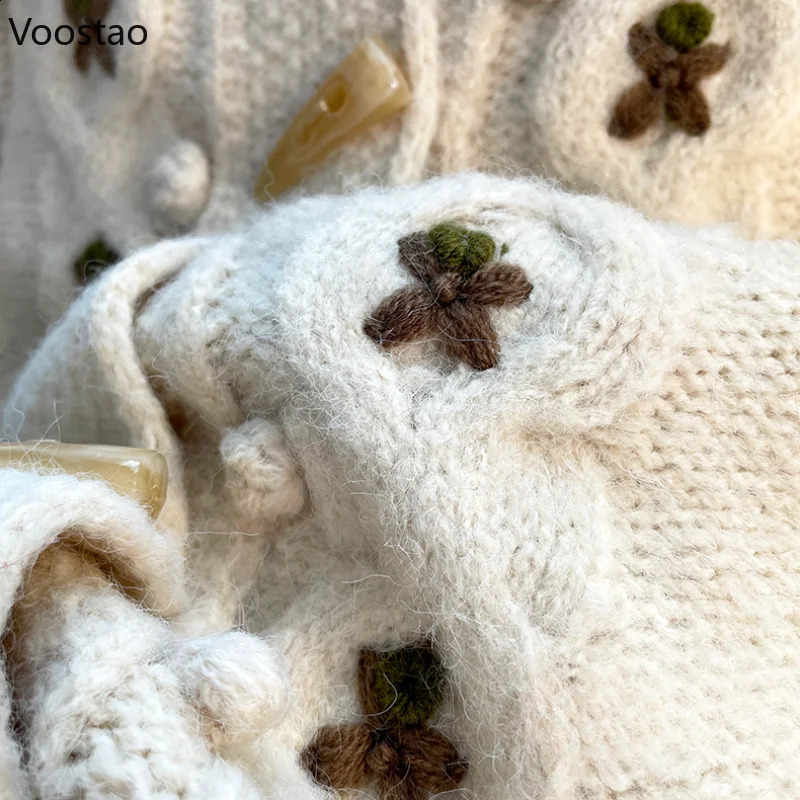 Mori Sweet Knitted Cardigan Women Vintage O-Neck Embroidery Horn Button Sweater Loose Coat Y2k Cute Knitwear Autumn Clothes 240824