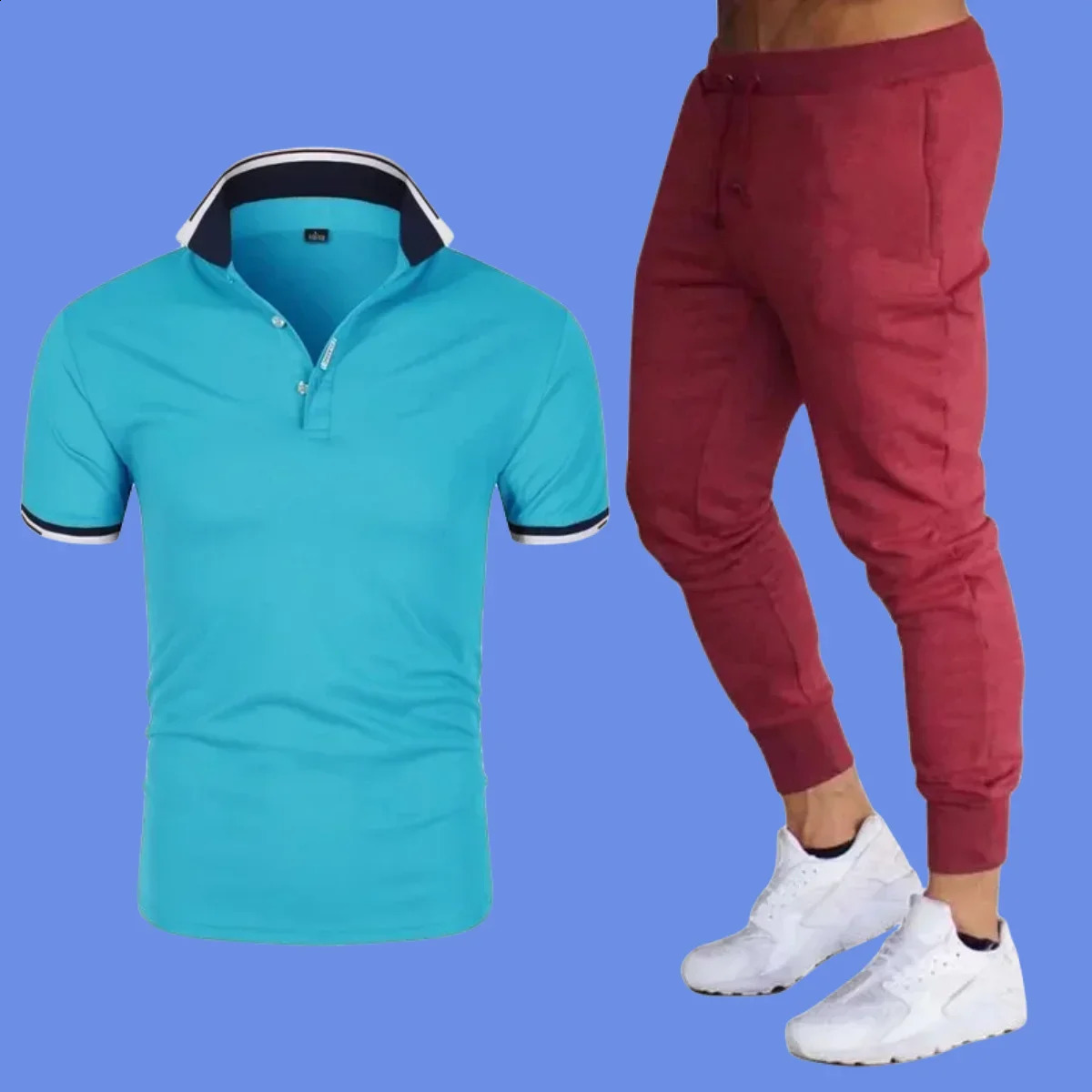 Summer Casual Fashion Short sleeved Polo Thin Pants Business Casual Mens 2-piece Set Mens Sports Pants Tracksuit 240824 - view 4