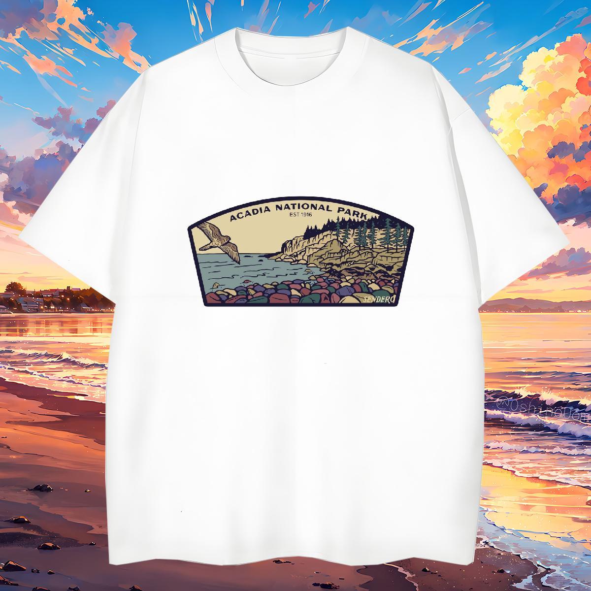 Classic Men T Shirts 230g Pure Cotton mountains High Street Hip Hop Graphic Breathable Short Sleeve Men Tops Tees New Designer Tee Shirt