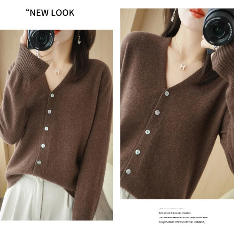 Autumn Winter V Neck Women Sweaters Vintage Basic Solid Knitted Tops Cardigan Slim Pullover Korean Sweaters Chic Cozy Jumpers 240824