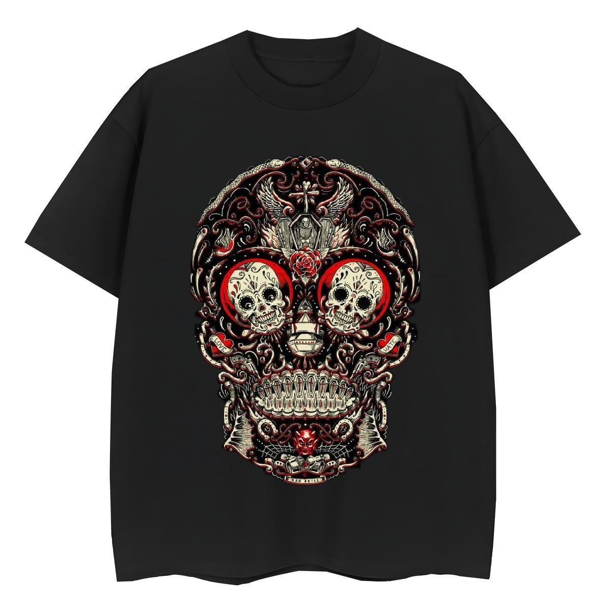 Loose Fit Mens T Shirts 230g 100% Cotton skull Daily Wear Floral Print Breathable Men Tshirts Custom Tops
