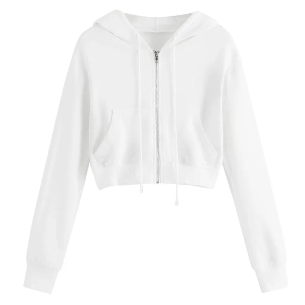 Korean Style Streetwear Hooded Casual Solid Zipper Pocket Sleeve Sweatshirt Long Shirt Tops Women WomenS Blouse 240824
