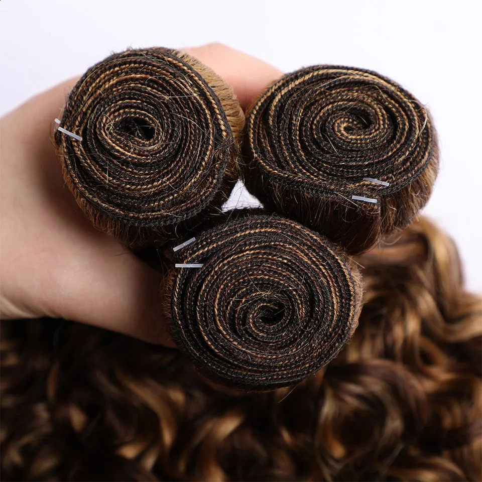 Maxine Highlight Water Wave Human Hair Bundle P427 Brown Blonde Braided Colorful Curled 240801