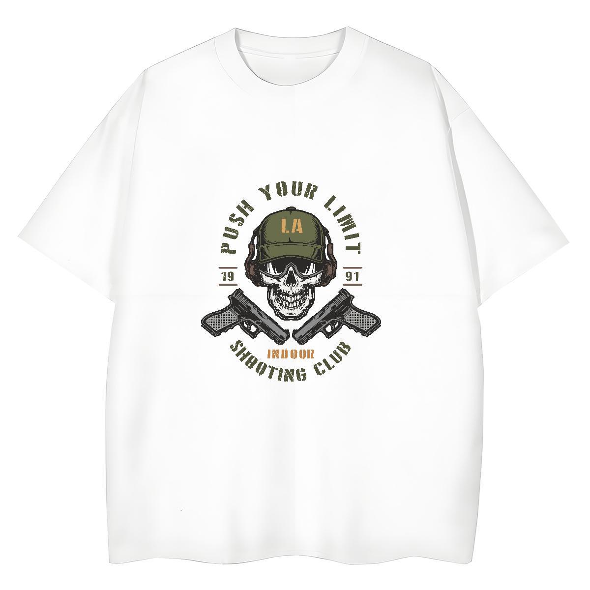 Loose T Shirt For Man 230g Pure Cotton skull Sport DIY Printed O-Neck Short Sleeve Tshirts 2024 DIY Clothings