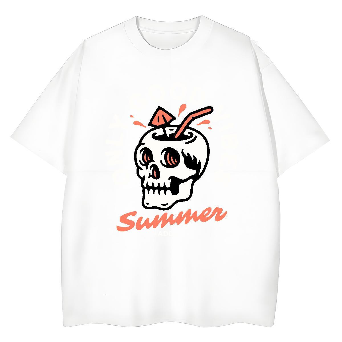 Popular T-Shirts 230g Cotton skull Beach Customized Print Breathable Short Sleeve Men Tshirts Classic Tops Shirt