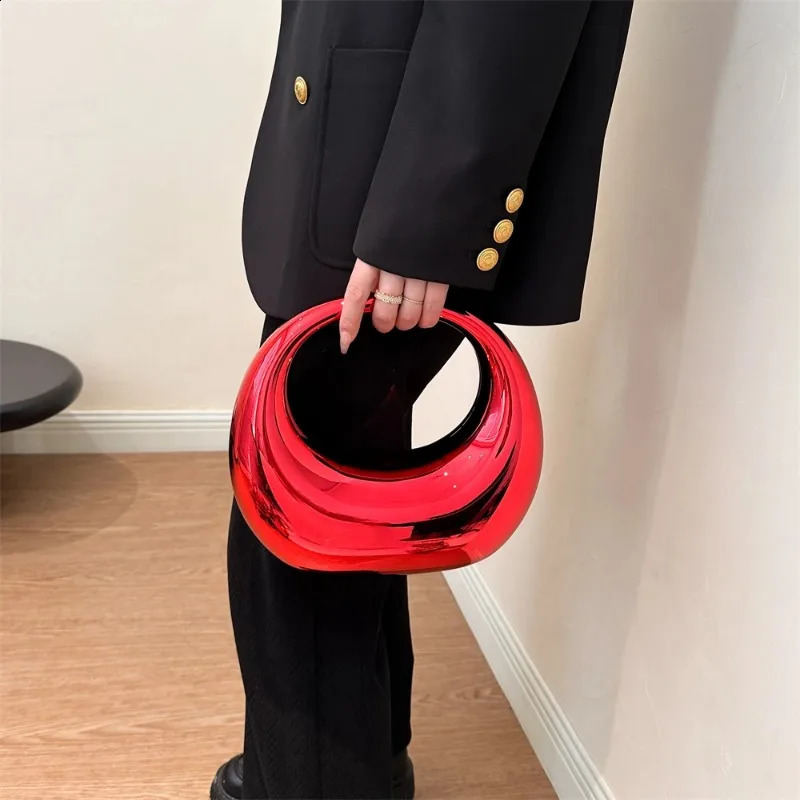 Golden Evening Handbag For Women PVC Wrist Bag Dinner Party Wedding Round Handle Clutch Purse 2024 240824