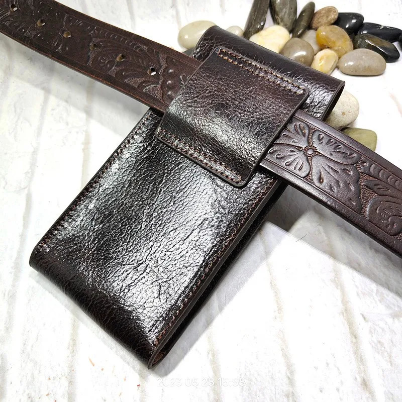 Mobile Phone Waist Bag Holster Genuine Leather Phone Sheath Universal Belt Pouch Pack Mens 2102DK 250103