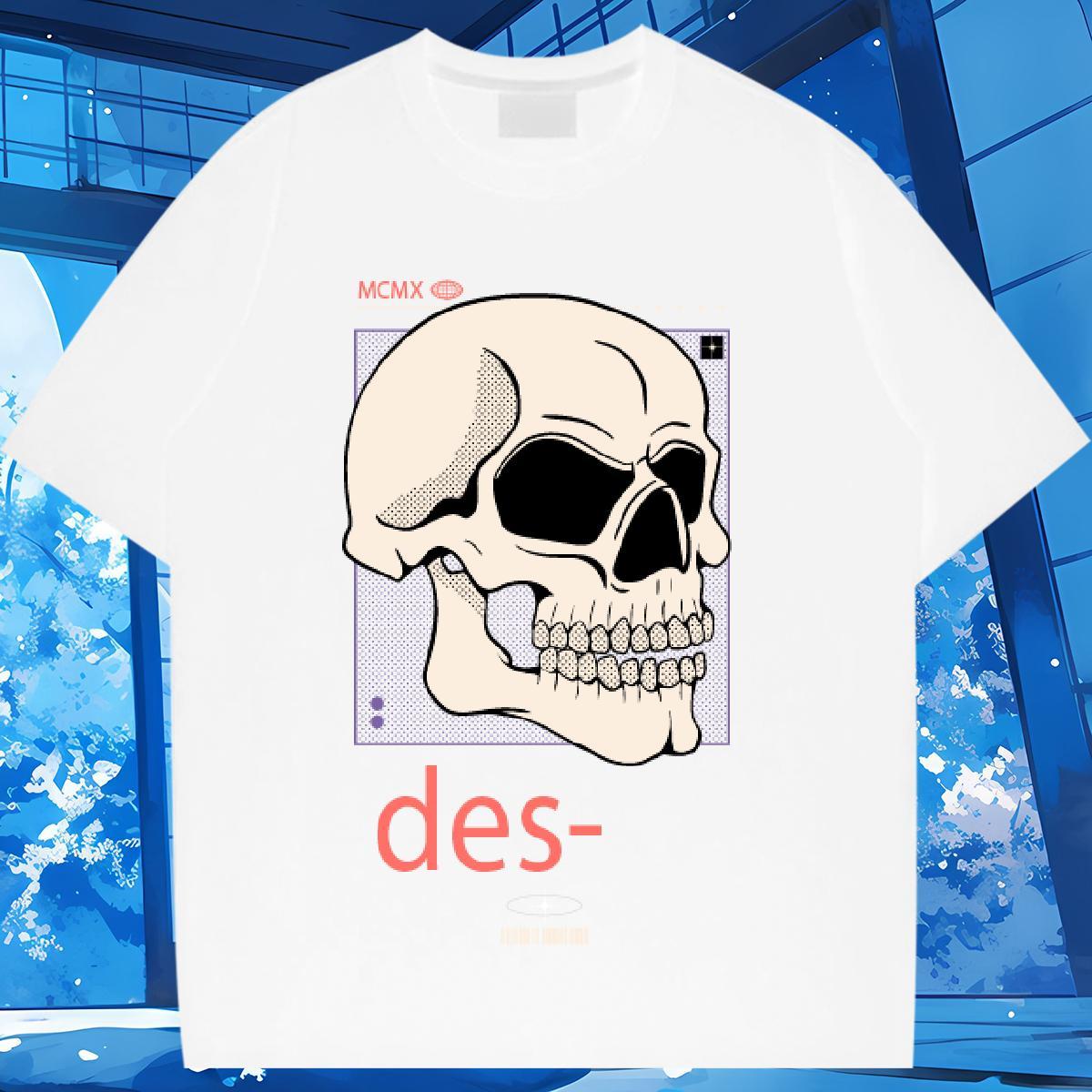 Female Woman Tshirt 230g Cotton skull High Street Hip Hop T shirt Breathable Short Sleeve Black White Top Shirts