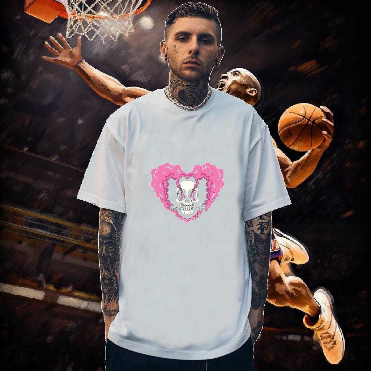 Loose T-Shirts for Men 100% Cotton 230g skull Hip Hop Street Customized Round Neck Short Sleeve Men Tees New Arrival Tee Shirt