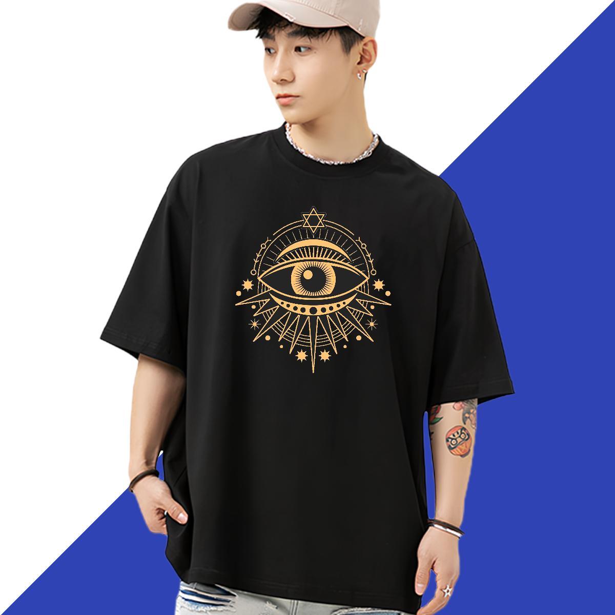 Unisex T shirt 230g Pure Cotton eyes Daily Wear DIY O Neck Short Sleeves Men Clothes T-Shirt Stylist Tees
