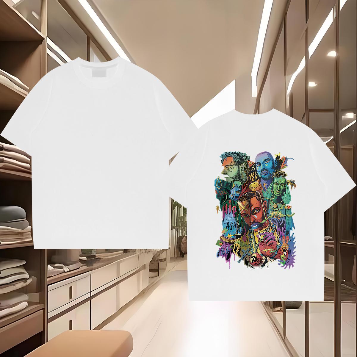 Wholesale Mens T Shirts 100% Cotton 230g portrait Daily Wear White Plus Size Short Sleeve O-Neck Men Clothes T-Shirt Free Shipping Tops