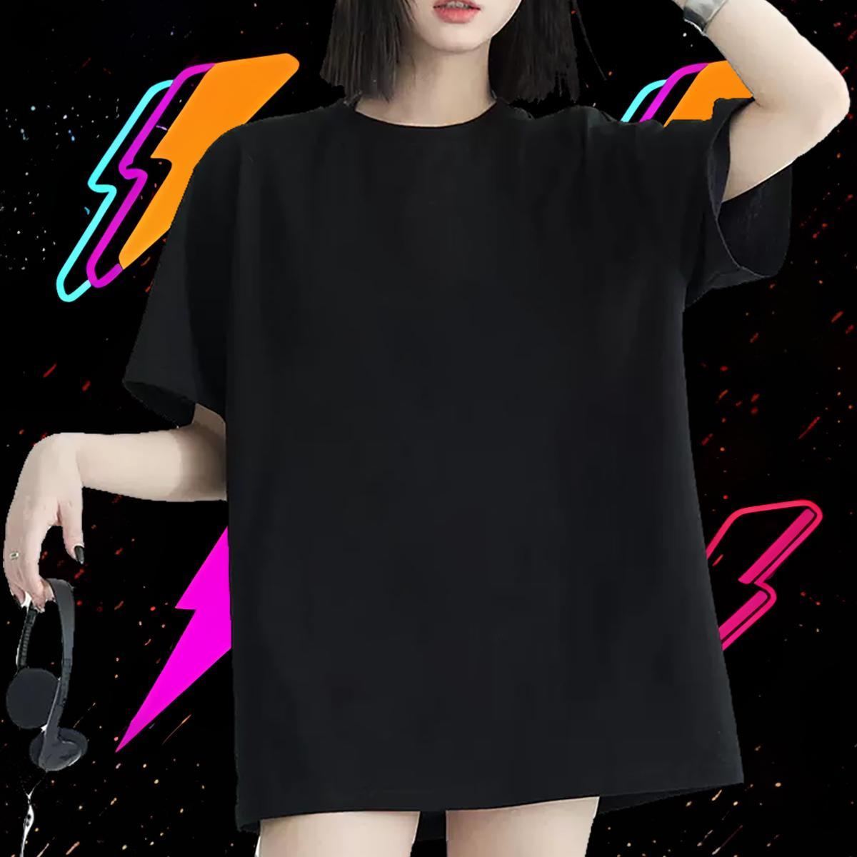 Loose Woman Tshirt 100% Cotton 230g letter Casual T Shirt For Woman O-Neck Short Sleeve DIY Anime Tops Shirt