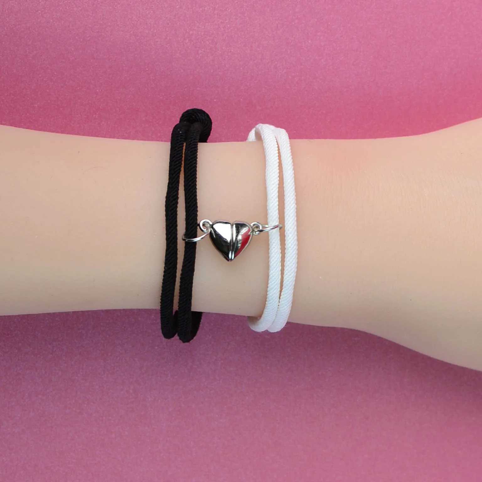 2PCS/Braided Rope Magnetic Couple Bracelet Set r Magnetic Lady Friend Bracelet Set Jewelry Gift 2024 Hot Design X241106