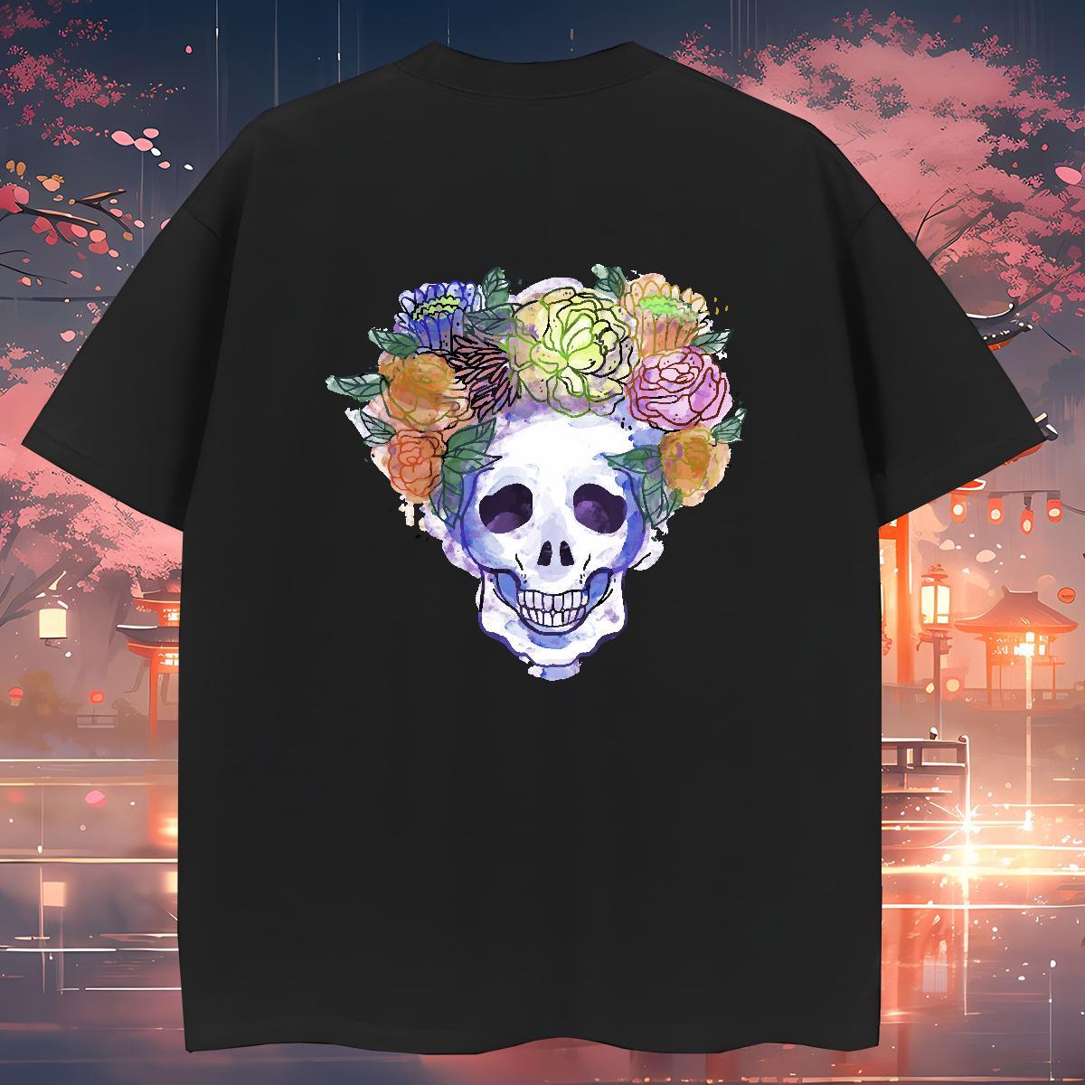 Designer T Shirt For Man 100% Cotton 230g skull Beach Anime Print Round Neck Short Sleeve Mens Tshirts Fashion Casual Wear