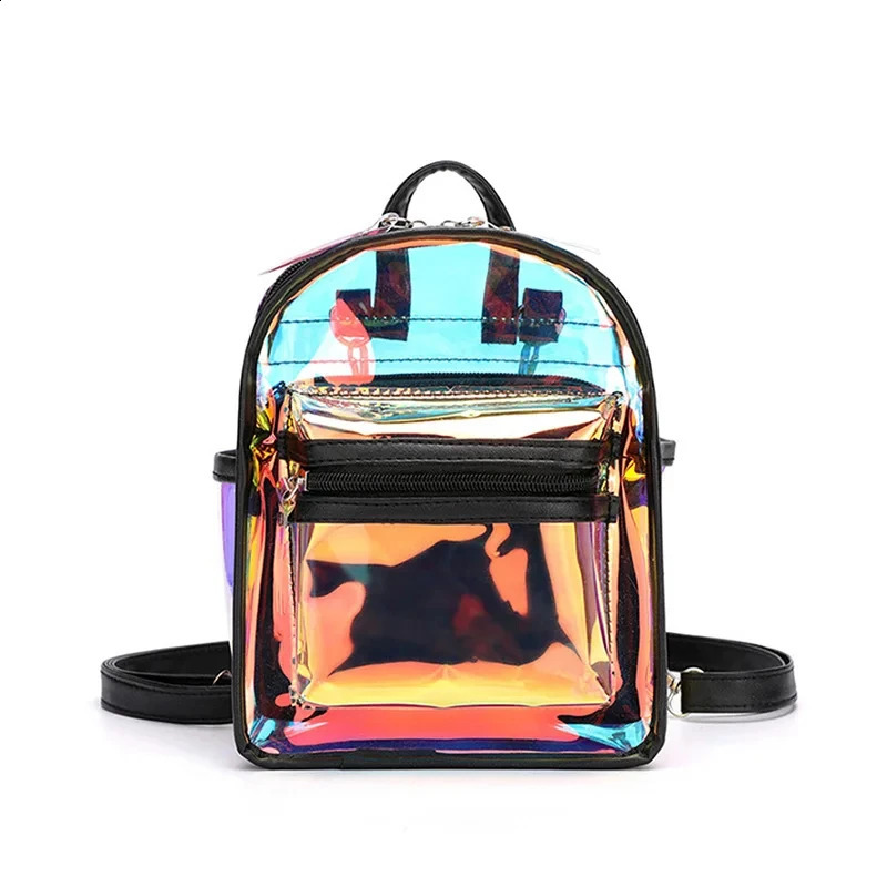 Transparent Jelly Black Laser Mini Summer School Backpack Teen Girls Travel Bag PVC Mochila XAZD 240824 4