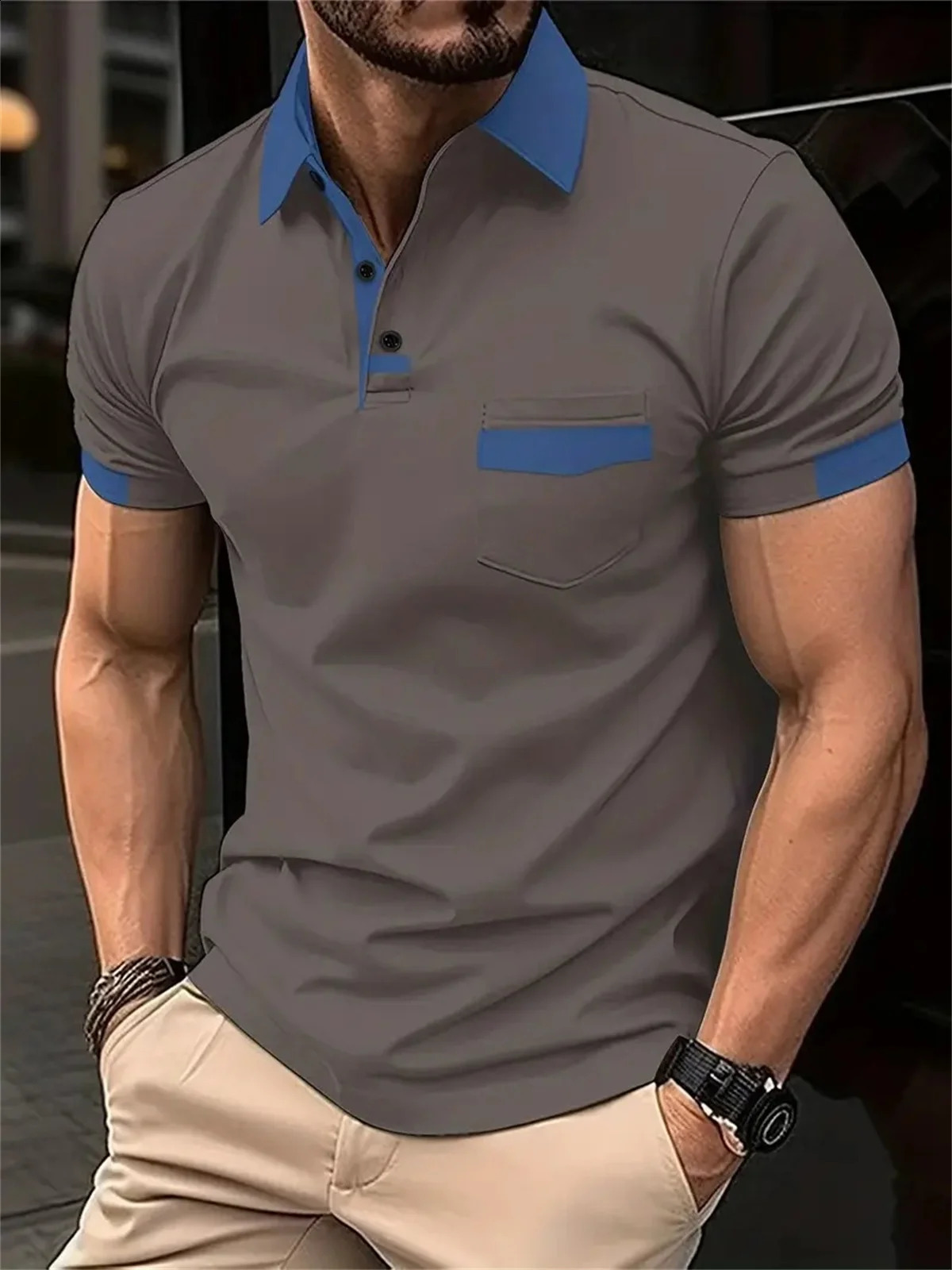 Tiki Mens POLO Shirt Summer Casual Business Color Contrast Lapel Pocket Button Sports POLO Shirt Low Price Flash Sale 240824