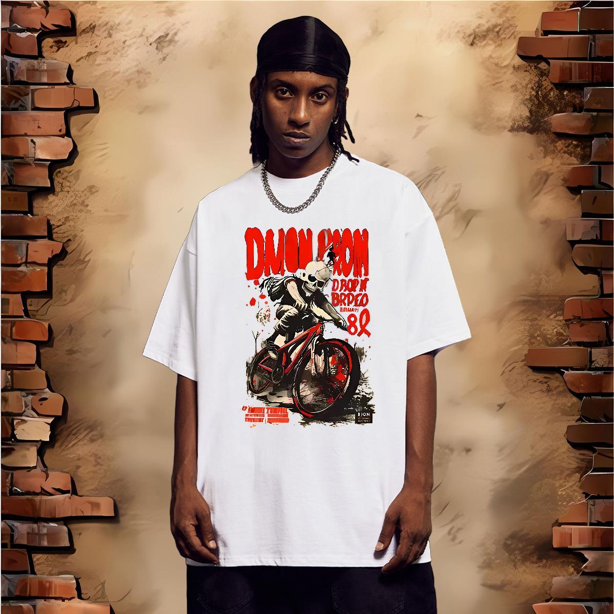 Loose T-Shirts for Men 230g Pure Cotton skull Street Anime Round Neck Short Sleeve Tshirt for Man Woman 2024 Tops