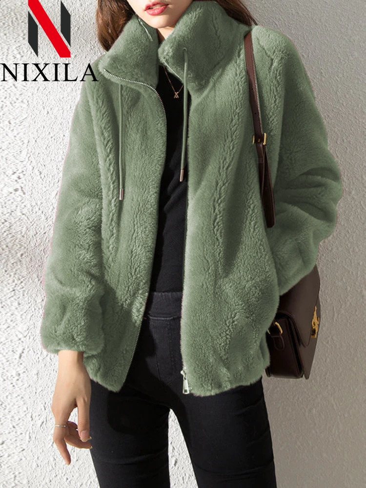 autumn and winter womens jacket plush thick doublesided cashmere collar warm Korean faux fur clothing 240824
