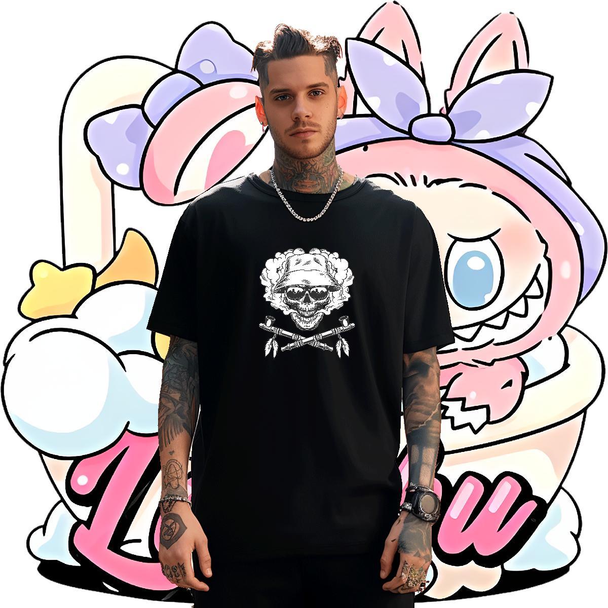 Designer Men T Shirts 230g Cotton skull Casual Plus Size Cartoon Crew Neck Men Tshirts Factory Direct Wear