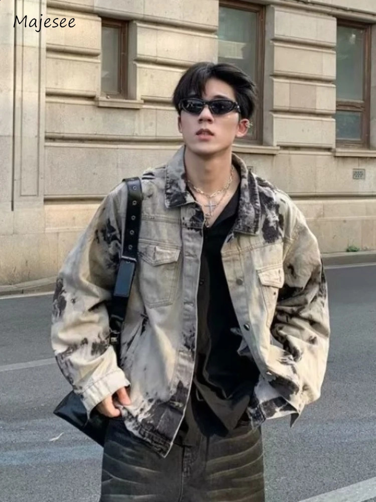 Tie dye denim jacket mens personalized streetwear cool and chic hiphop style fashionable highend loose comfortable European 240824