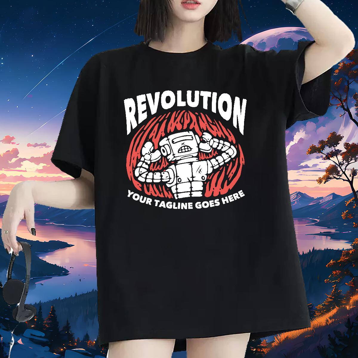 Loose fit Tshirt for Man Woman 100% Cotton 230g robot Hip Hop Street T Shirts Women Breathable Crew Neck DIY Anime Top Shirts