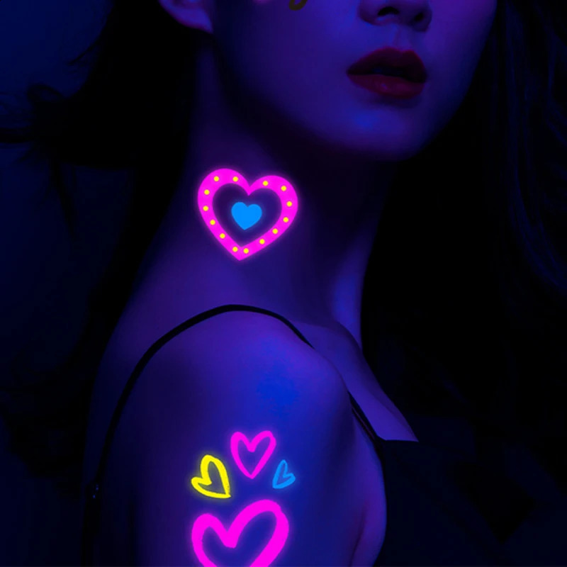 Valentines Day stickers tattoos temporary fluorescent glow love stickers wedding parties night bars tattoos body art decorations 240823