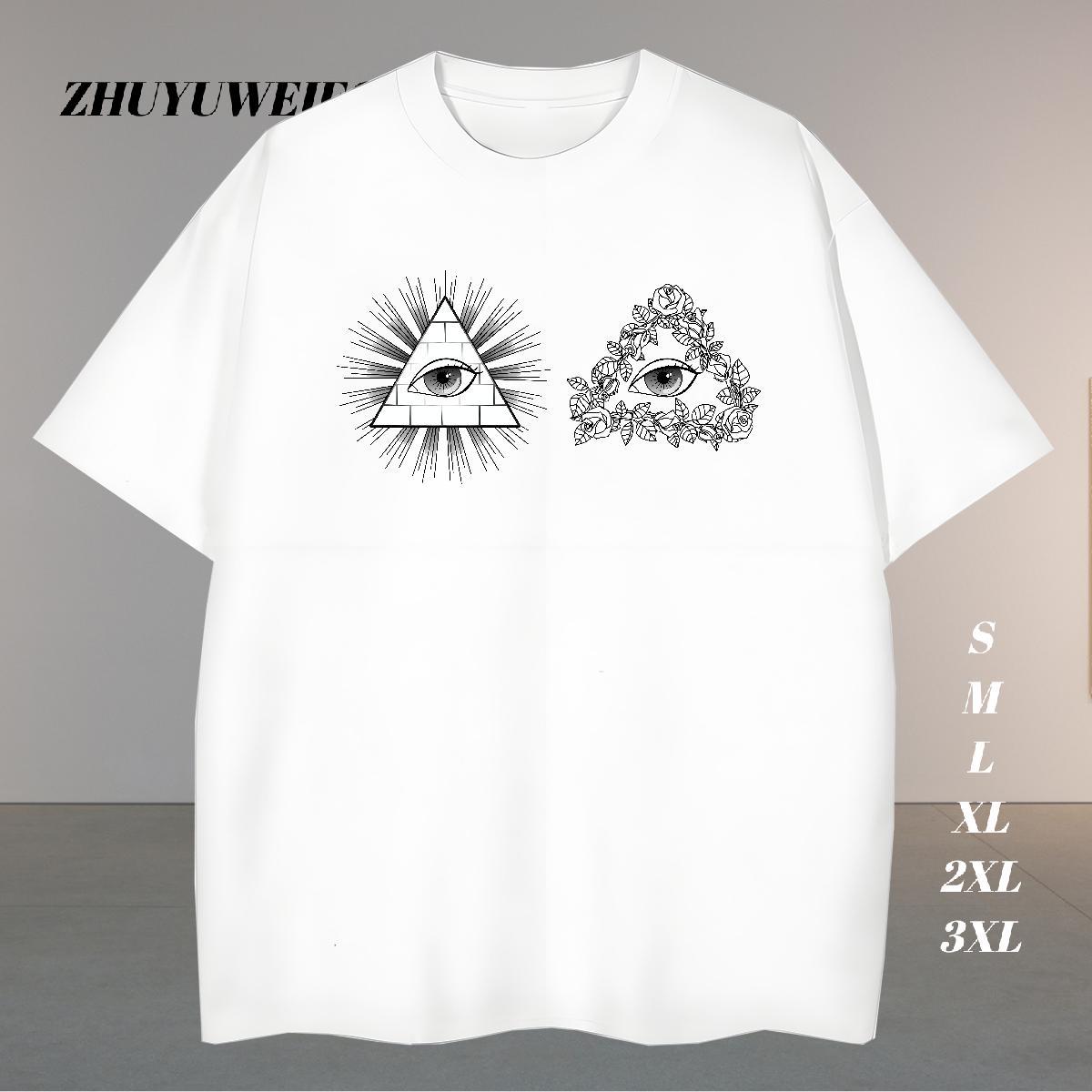 Classic T-Shirts for Men 100% Cotton 230g eye of the devil Hip Hop Oversized 3XL 4XL Breathable Crew Neck Couples T Shirts Customized Tees