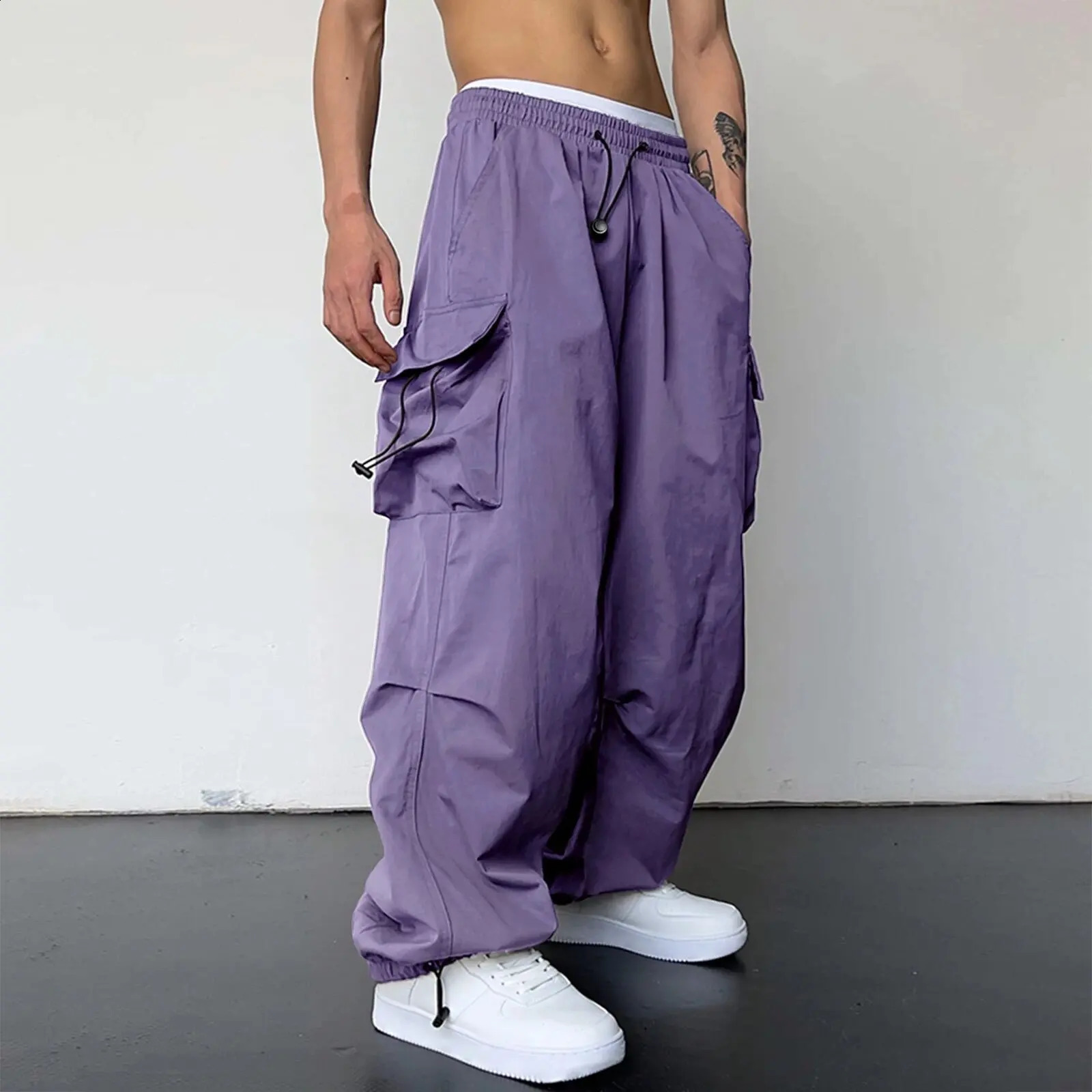 Korean Harajuku Oversized Cargo Parachute Pants Men Streetwear Vintage Y2k Hip Hop Wide Leg Joggers Baggy Casual Sweatpants 240824