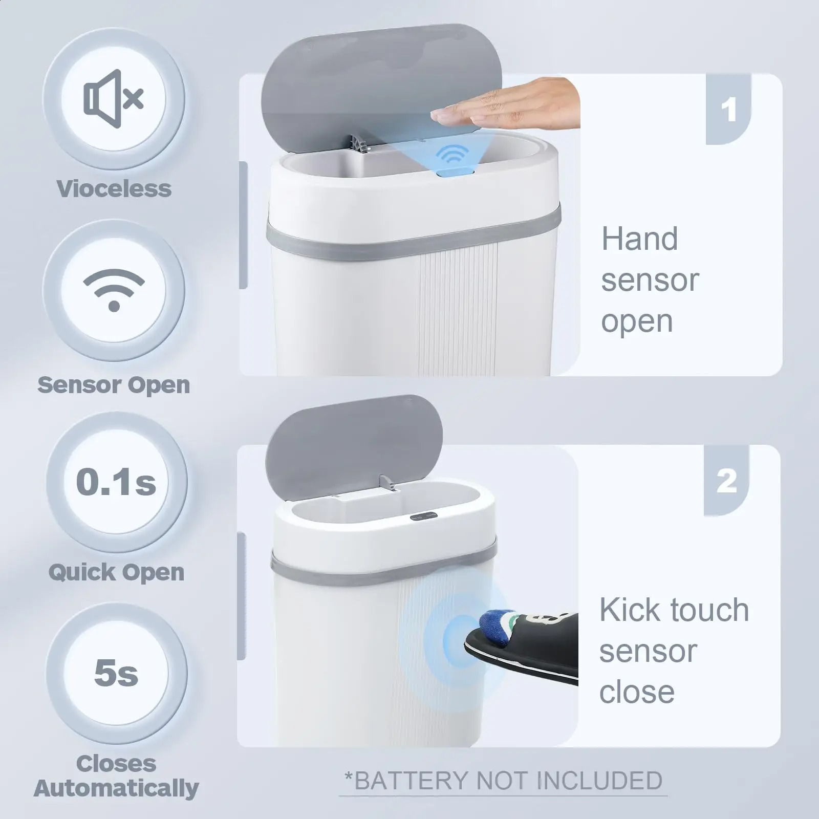 Motion sensor bathroom trash can touchable automatic with lid small waterproof suitable for office bedroom living room 240824