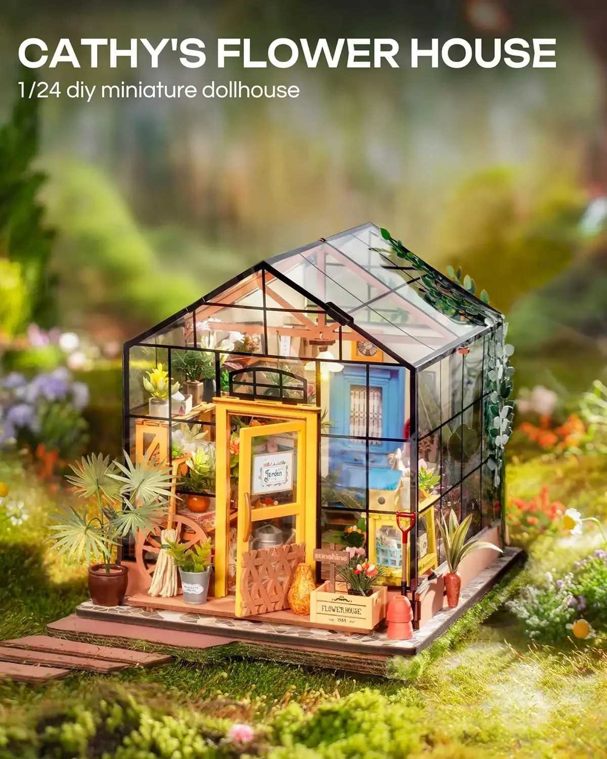 Robotime Rolife DIY Wooden Miniature Dollhouse Greenhouse Handmade Doll House Kitchen With Furniture Toys For Children Lady Gift M240824