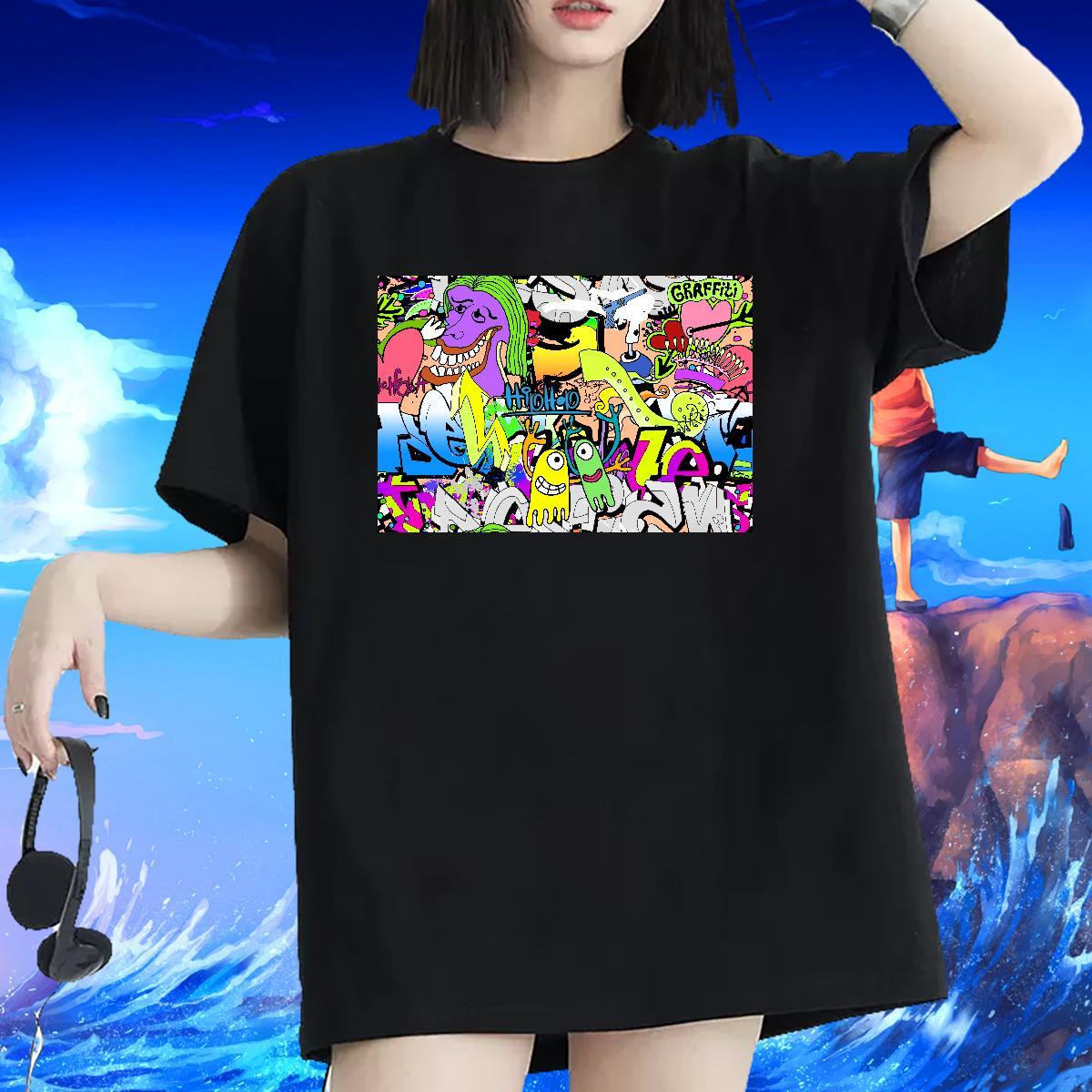 Comfortable Woman Tshirt 230g 100% Cotton painting Daily Outfit T Shirts Women Round Neck Short Sleeve Oversized Clothes