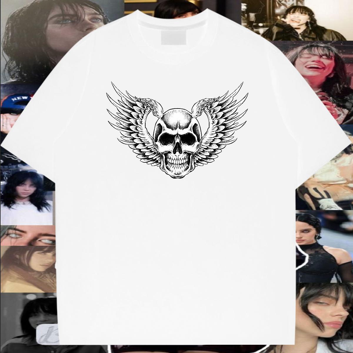 Popular Men T Shirts 230g Cotton skull Hip Hop Custom Printed Round Neck Short Sleeve Men Tshirts DIY Customized Tops