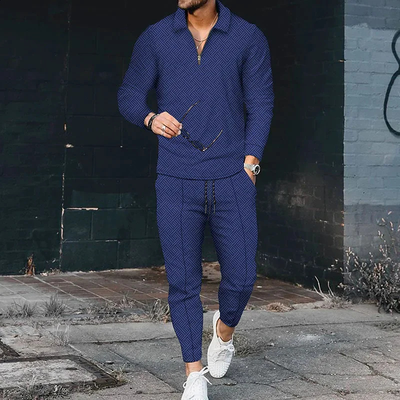 Mens Spring and Autumn Long sleeved Polo ShirtPants Set Mens Gym Sports Golf Casual Mens Travel Clothing 240824 - view 3