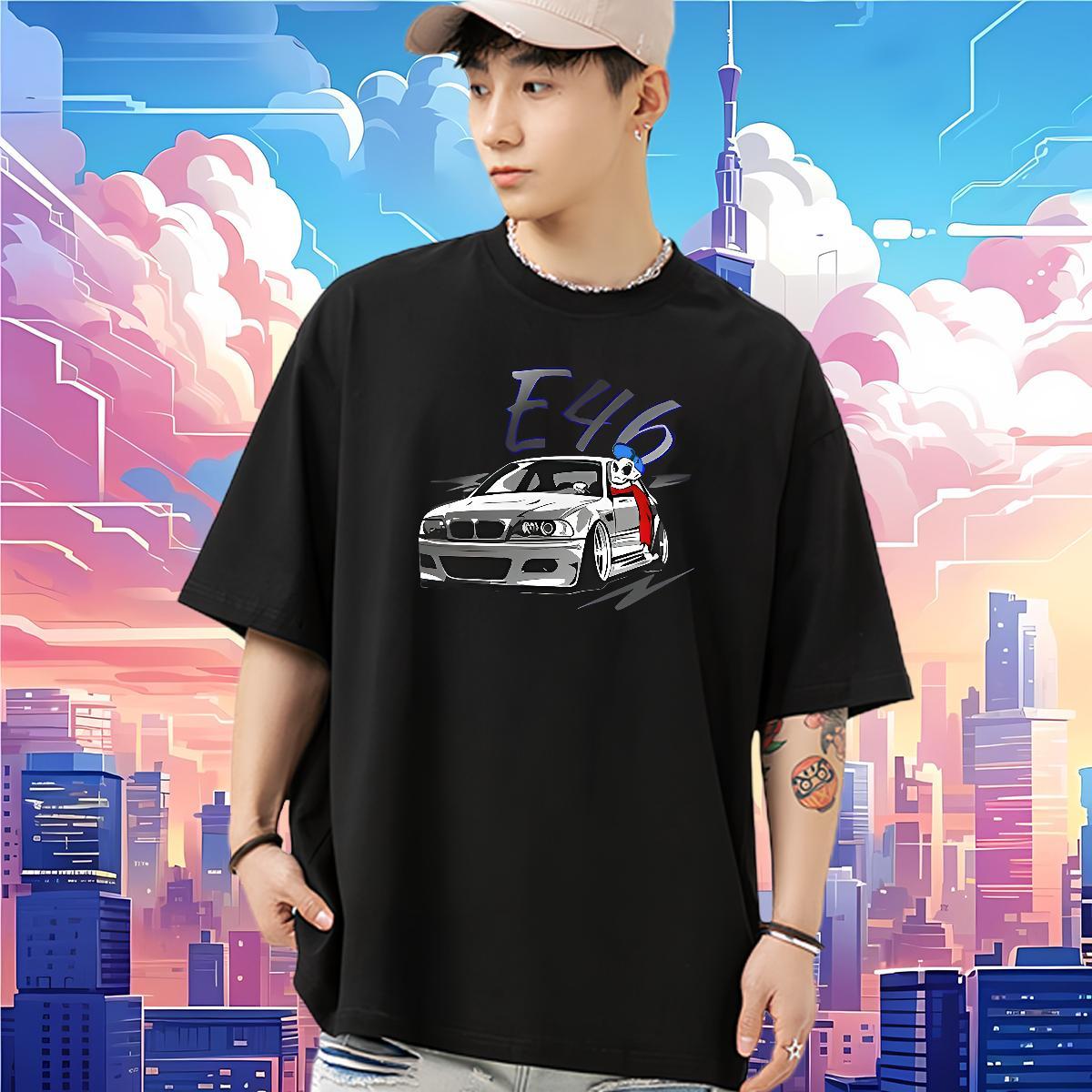 Loose T Shirt For Man 230g Cotton car High Street Hip Hop Oversized Pure Cotton Tshirts Fashion Design Clothings