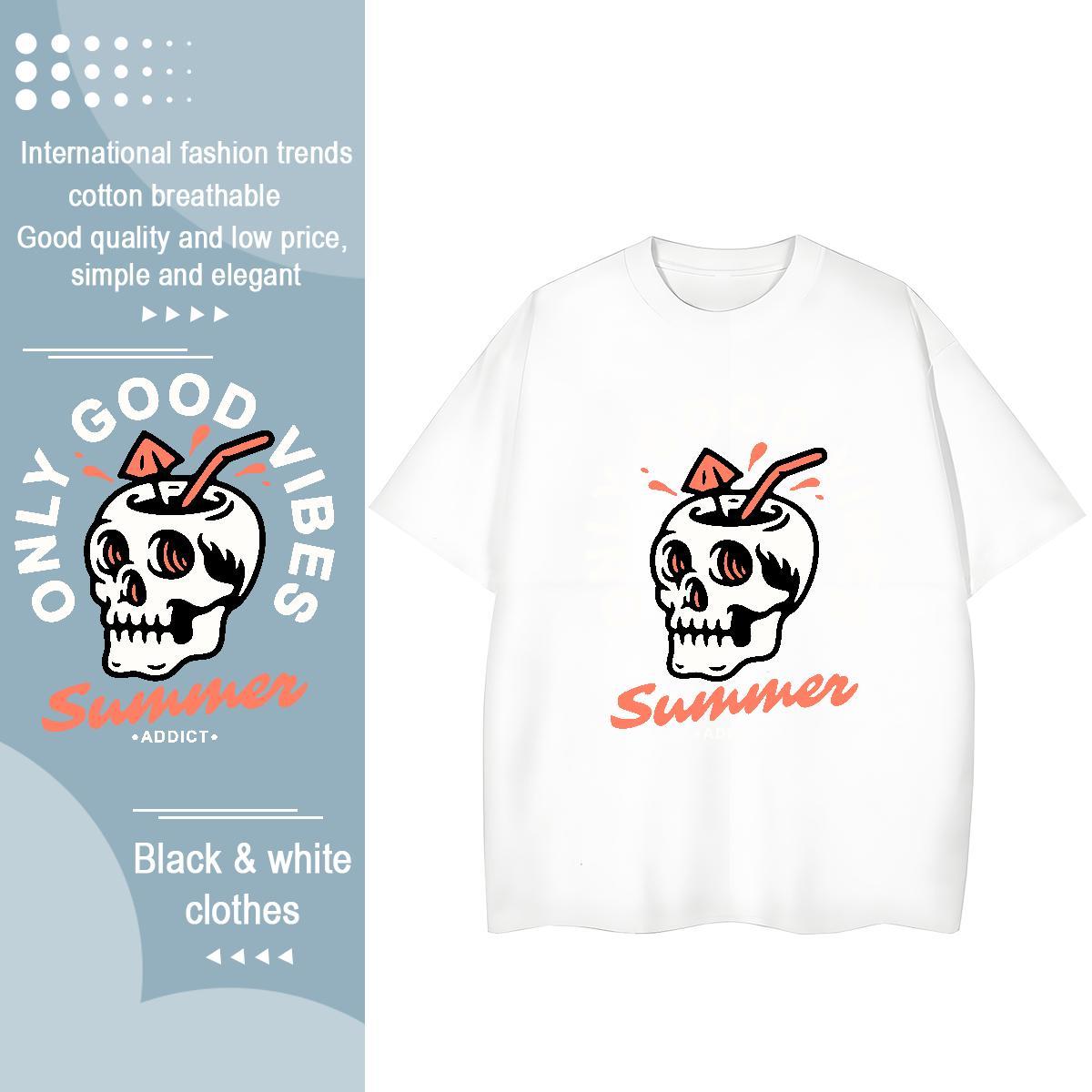Popular T-Shirts 230g Cotton skull Beach Customized Print Breathable Short Sleeve Men Tshirts Classic Tops Shirt