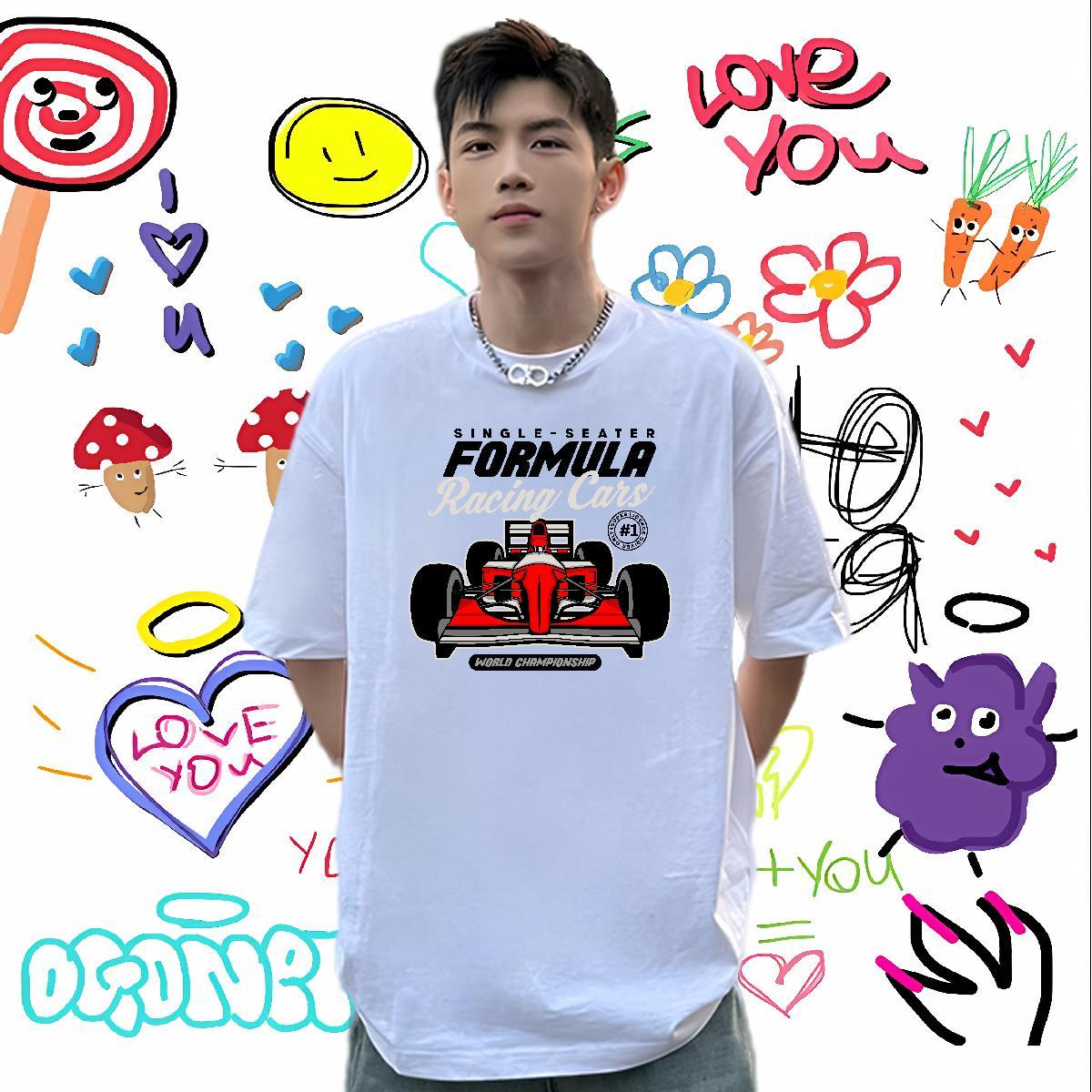 Classic T Shirts Men 230g Cotton go-kart Daily Wear Graphic Crew Neck Mens Tshirts Wholesale Tops Shirt