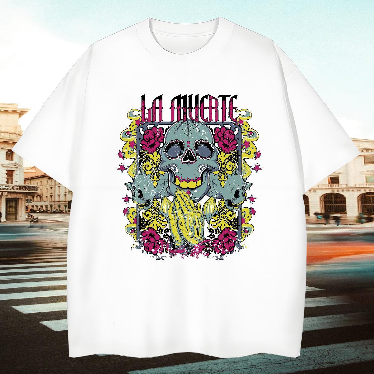 Loose Fit Men T Shirts 100% Cotton 230g skull Street wear Hip Hop DIY Anime Breathable Crew Neck Couples T Shirts Factory Direct Top Tees