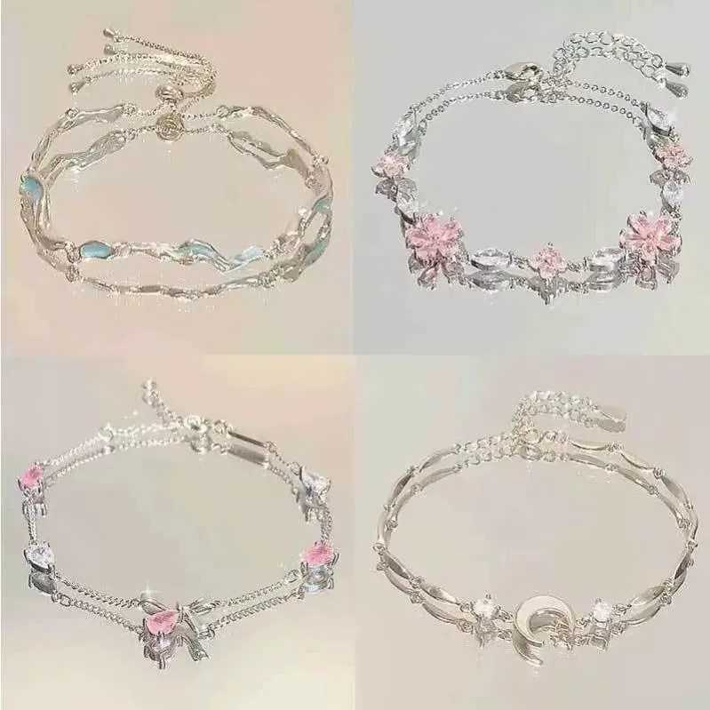Sparkling Crystal Bracelet Suitable for Wen Girls Sweet Moon Bow Flower Zircon Bracelet Party Aesthetics Egirl Jewelry X241106